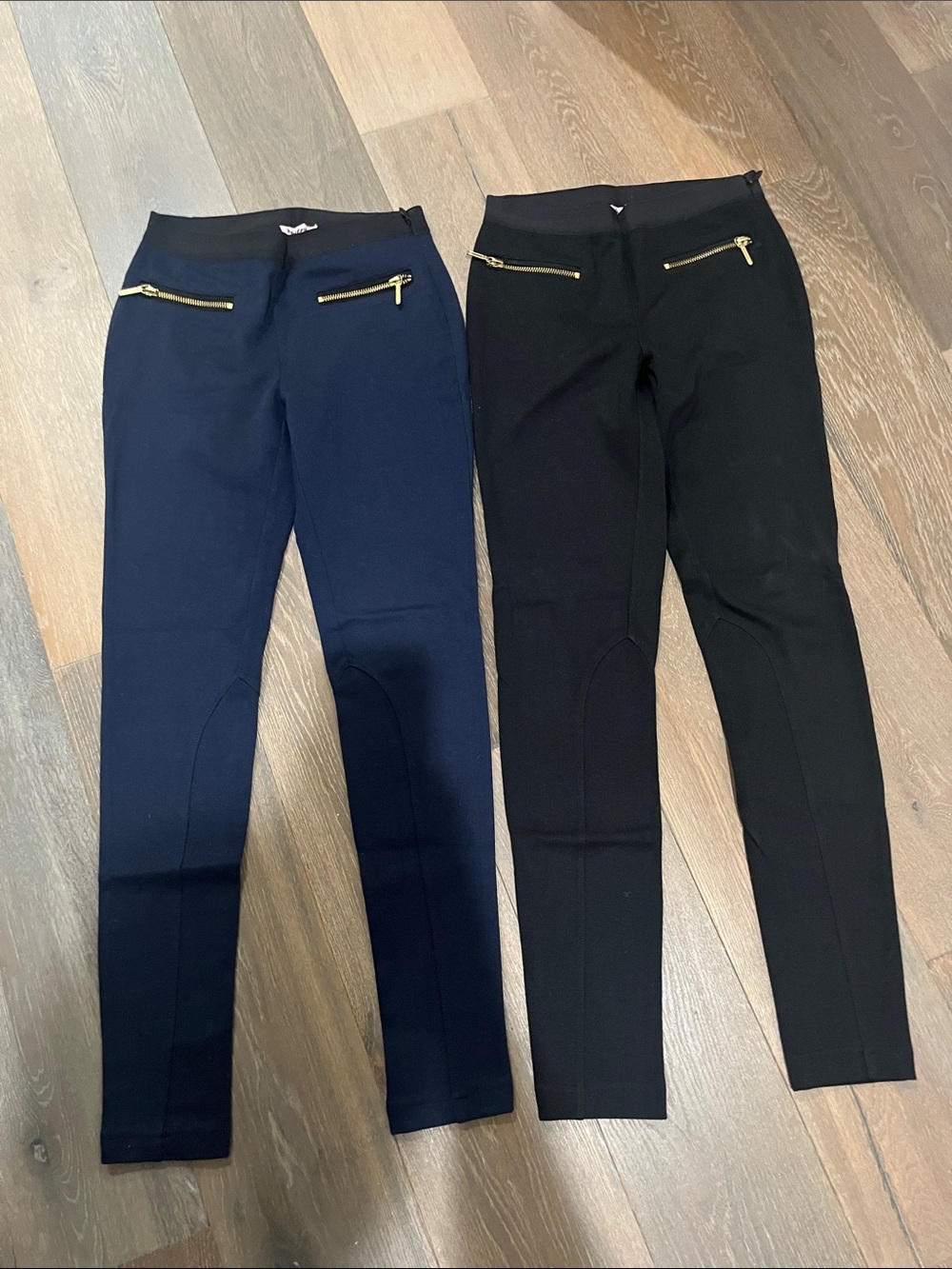 Juicy Couture Ponte Skinny Pants with Gold Zips - Navy & Black